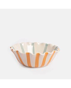 Caroline Gardner Blue & Orange Striped Scallop Edge Cereal Bowl